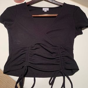 black crop top with cross ties